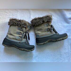 NWOT KHOMBU WP Black Slope Women Leather Rubber Faux Fur Winter Boots Size 9M